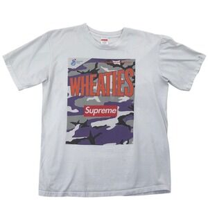 Mens Supreme Box Logo Wheaties Collaboration T Shirt Gray Camo Size MED